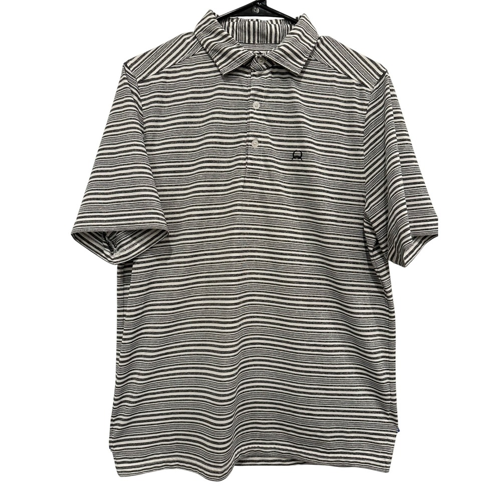 Cinch Mens Striped Polo Shirt Small Black White Short Sleeve Performance Stretch